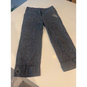 AGB Womens Embroidered Chambray Pants With Pockets & Cuffed Hem Size 8 Linen/Cot
